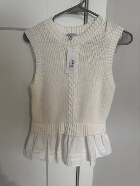 Lucy Paris Ivory Cable-Knit Peplum Sweater Tank